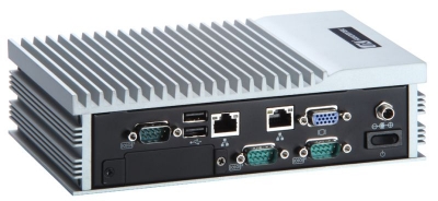 Fanless Embedded Computer, Intel Atom 1.8GHz, 1x RS-232/422/485, 2x RS-232, 1x VGA, audio, 2x 1000base-tx, 4x USB, 1x 2.5" SATA HDD, CF, 1x PCIe, WIFI, GPS, Bluetooth, fanless, din rail, DVI-D