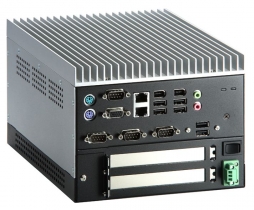 Embedded computer, Intel Core 2 Duo / Celeron M up to 2.2GHz, DDR2 DIMM up to 4GB, 3x RS232, 1x RS232/422/485, 1x VGA, 2x FireWire, audio, 2x PS/2, 2x 1000base-TX, 6x USB, 1x 2.5" SATA HDD, 2x PCI, fanless