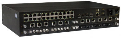 Zarzdzalny switch ethernetowy, 4 sloty Gigabit SFP, 24 porty 10/100Base-T(X), 4 sloty rozszerze 100Base, zasilanie 24VDC, 48VDC, 110VDC, 110VAC/220VAC/220VDC, temperatura pracy od -40 do +85 C, bezwentylatorowy